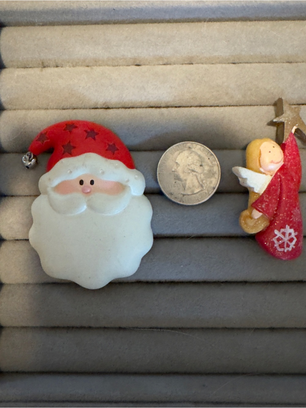 Red Santa pin Accessory brooch Festive Holiday Accent and angel